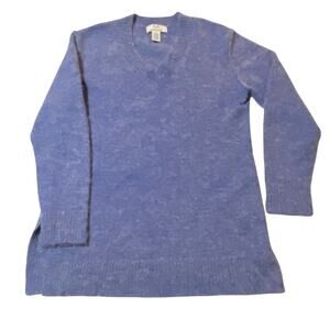 MAGASCHONI Womens S Inside Out V-Neck Long Sleeve Sweater Alpaca Wool Blend Blue